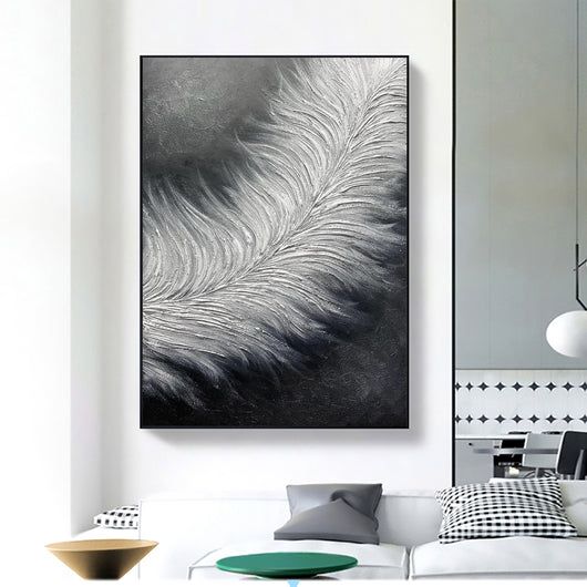 Cuadro Abstracto Plumas Blanco y Negro - Arte Moderno en Lienzo Grande con Textura - Image 5