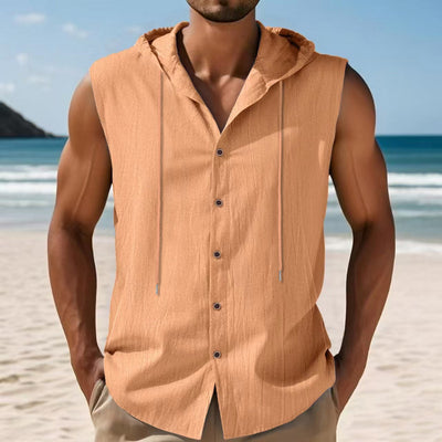 Camisa sin Mangas de Lino con Capucha para Hombre - Image 9