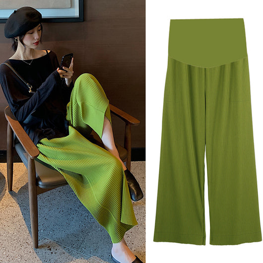 Pantalones Premamá de Cintura Alta y Pierna Ancha Plisados - Image 8