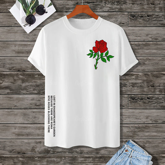Camiseta Estampado Rosa 3D de Manga Corta para Hombre