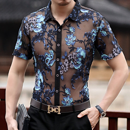 Camisa Elegante Semitransparente de Manga Corta para Hombre - Image 5
