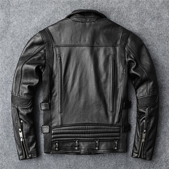 Jaqueta de Couro para Motociclista Slim Fit Primeira Camada