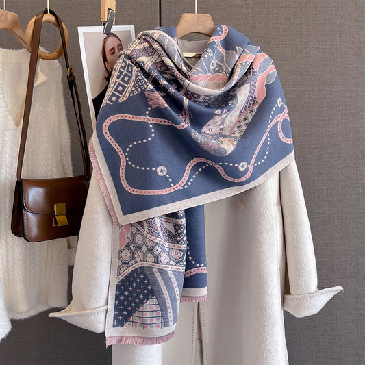 Bufanda de Imitación Cashmere con Estampado de Caballos - Versión Extendida y Reforzada