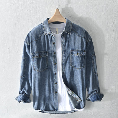 Camisa Denim Holgada Estilo Japonés Talla Grande Manga Larga - Image 5