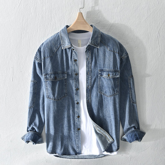 Camisa Denim Holgada Estilo Japonés Talla Grande Manga Larga - Image 5