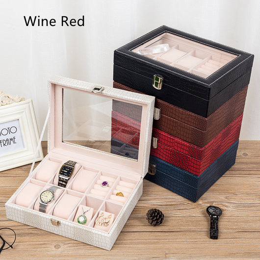 Caja Organizadora de Relojes de Cuero con Techo Transparente - 6 Compartimentos - Image 9