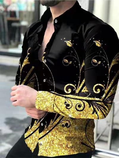 Camisa Manga Larga Estampado 3D Diseño Irregular Ajuste Slim Hombre Moda Urbana - Image 5