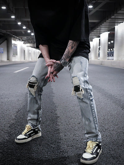 Jeans Camuflado Desgastado con Parches Estilo Urban