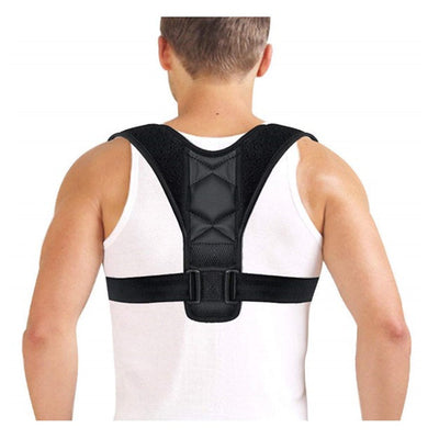 Black clavicle support correction belt worn on a person's back over a white t-shirt, designed for posture. - Image 9