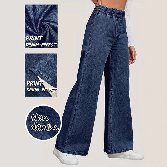 Pantalones Rectos de Talle Alto en Denim Sintético Efecto Amplio - Image 2