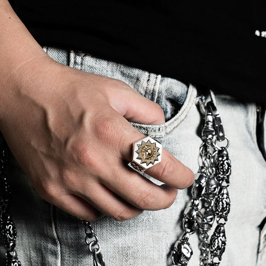 Anillo de Plata Tailandesa Ojo del Diablo Retro para Hombre