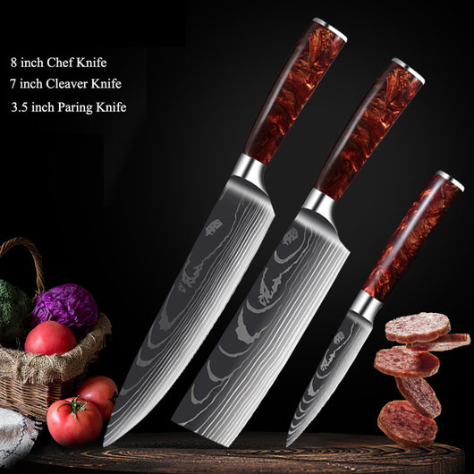 Juego de Cuchillos de Cocina Damascus con Mango de Resina Roja - Image 7