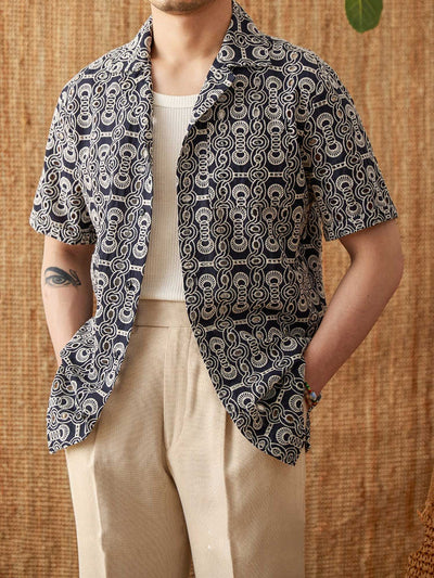 Camisa Casual Cuello Cubano con Bordado Vintage de Algodón - Image 9