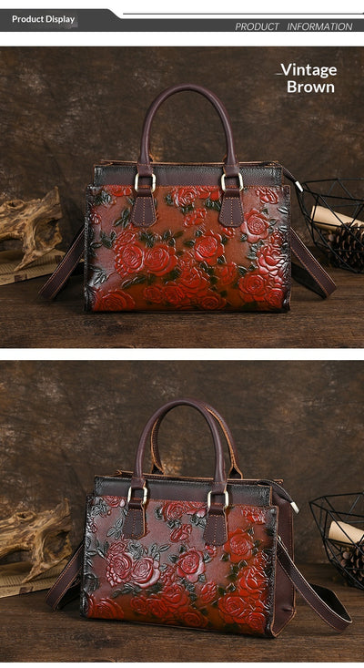 Bolso de Hombro para Mujer en Cuero Genuino con Patrón Grabado Versátil - Image 13