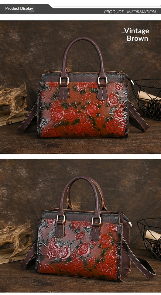 Bolso de Hombro para Mujer en Cuero Genuino con Patrón Grabado Versátil - Image 13
