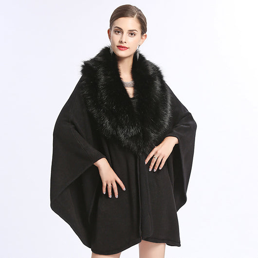 Poncho Capa de Punto con Cuello de Pelaje Sintético Oversized - Image 13