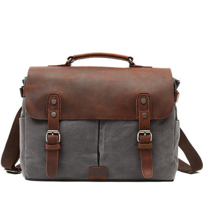 Bolsa para Laptop Vintage de Cuero y Lona para Hombre - Image 15