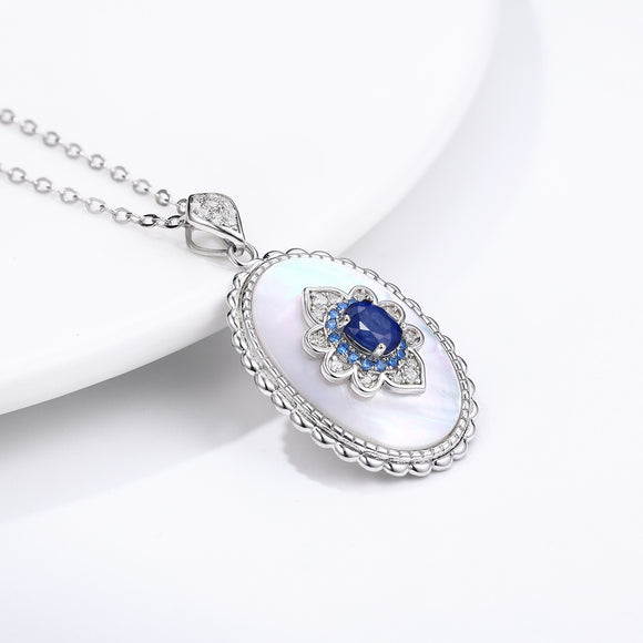 Colgante de Zafiro y Diamante en Plata 925 - Collar para Bodas y Fiestas