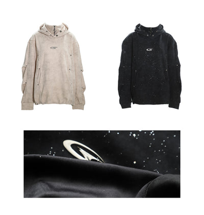 Sudadera Capucha Cuello Alto Doble Capa Plisada para Parejas - Image 9