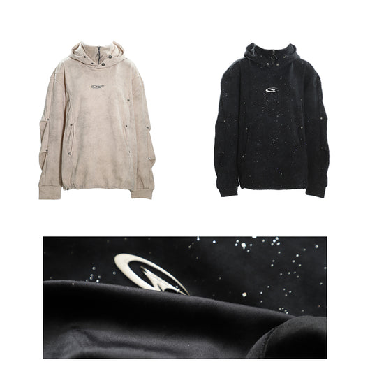 Sudadera Capucha Cuello Alto Doble Capa Plisada para Parejas - Image 9