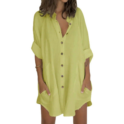 Blusa Suelta de Algodón y Lino con Botones para Mujer - Image 4