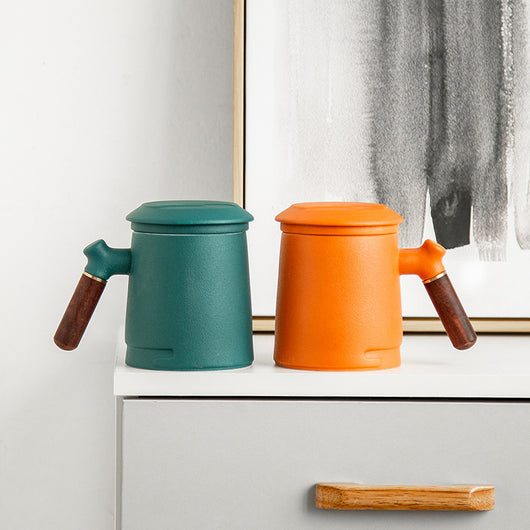 Set de 3 Tazas de Cerámica para Oficina con Asa de Madera y Tapa - Image 7