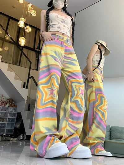 Pantalones Vaqueros Florados Anchos Cintura Alta XINGX - Image 15