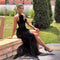 Vestido Negro Elegante sin Mangas con Encaje Floral y Espalda Descubierta Reductor
