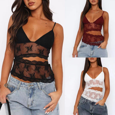 Bralette Espalda Descubierta con Encaje - Top Tirante Fino Cuello V Colores Pastel - Image 7