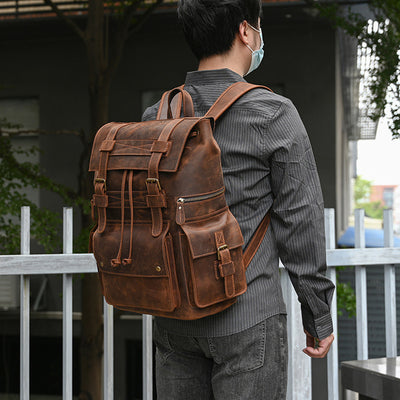 Mochila Vintage de Cuero Crazy Horse Gran Capacidad