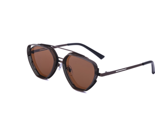 Steampunk hollow-out sunglasses for men with blue lenses, silver metal frame, and perforated side shields. - Image 22