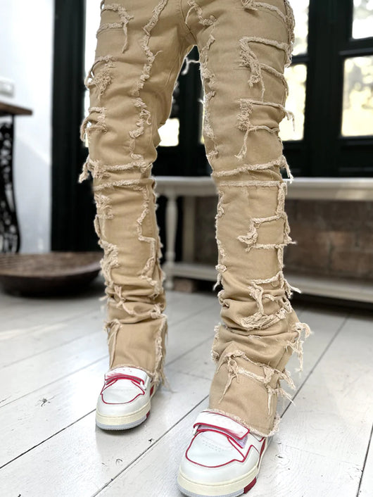 jeans, trousers, beige, white, burgundy, ripped, distressed, patched - Image 3