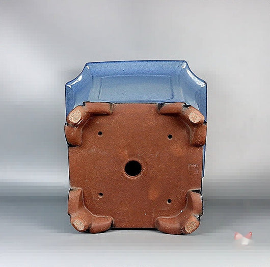 Maceta Bonsái Artesanal Azul Claro Esmaltada Forma Tubo Antiguo - Image 12