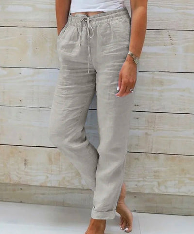 Pantalones Casuales de Cintura Alta para Mujer en Algodón y Lino - Image 5