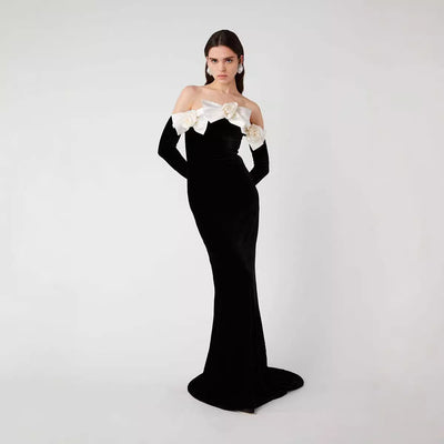 Vestido Largo de Terciopelo Negro con Cola Sirena