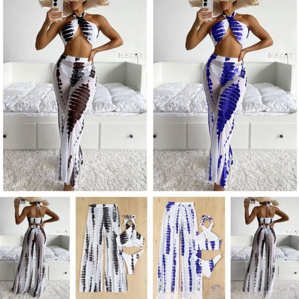 Bikini Deportivo de Tres Piezas con Malla Estampada - Estilo Europeo