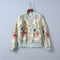 Chaqueta Beisbolera Larga con Peonia Cristalizada y Bordado en Relieve para Mujer