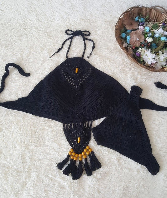 Bikini Tejido a Mano con Borlas - Traje de Baño Crochet Artesanal para Playa - Image 2