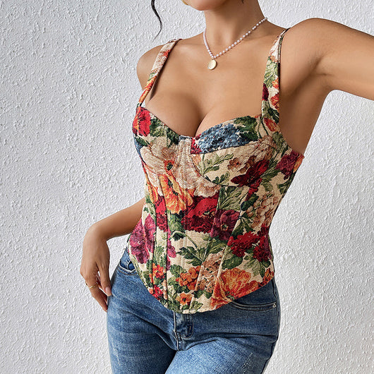 Musculosa Retro Floral con Tirantes Estilo Francés para Mujer - Image 4
