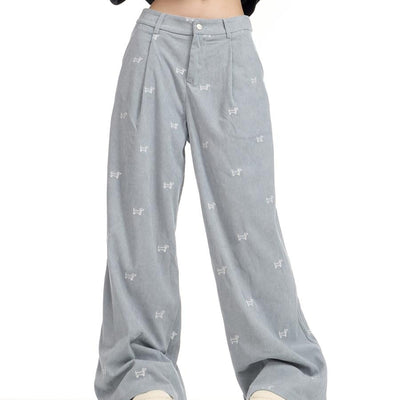 Pantalones Corduroy Retro Americano con Bordado Completo para Mujer - Corte Recto Holgado - Image 5