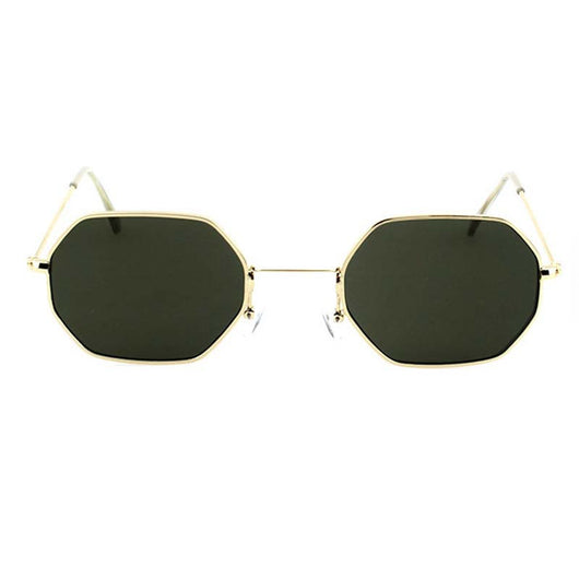 Silver polygonal sunglasses with clear lenses, featuring a thin metal frame and vintage style. - Image 20
