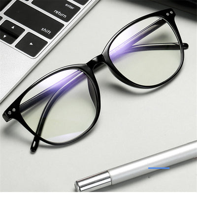 Black plastic round frame anti-blue light glasses for women with clear lenses, shown on a white background. - Image 9