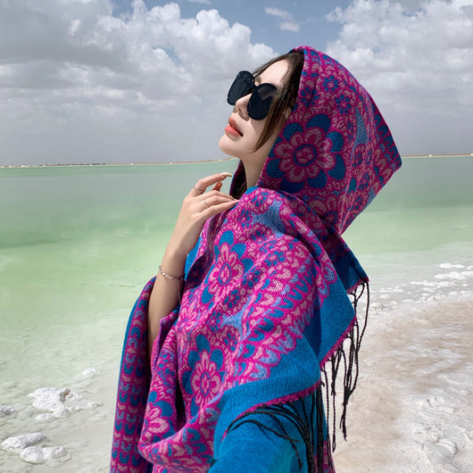 Poncho Étnico Desértico de Cashmira Artificial para Otoño e Invierno - Image 4