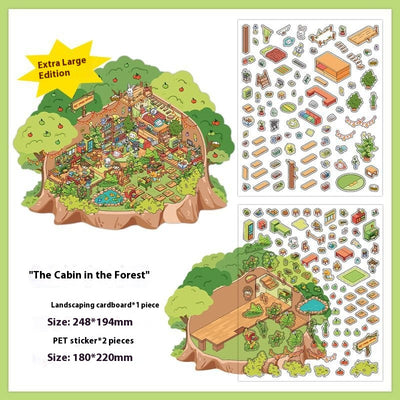 "Sea Studio" extra large landscaping stickers with a three-dimensional cottage island design and various decorative elements. - Image 5
