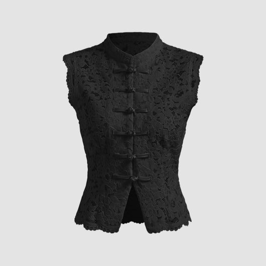 Blusa Sin Mangas con Cuello Tipo Solapa y Detalles de Encaje - Image 2