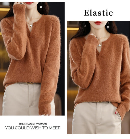 Suéter de Visón Otoño Invierno Mujer Talla Grande Holgado con Forro Polar - Image 23