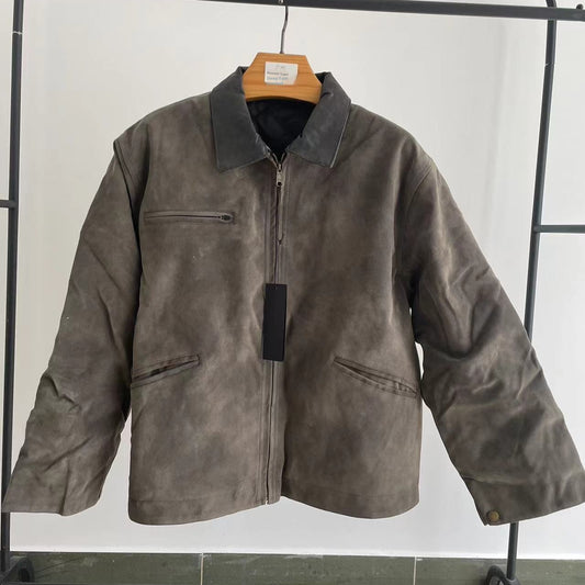 Chaqueta Casual con Cierre de Cremallera Efecto Desgastado