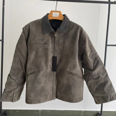 Chaqueta Casual con Cierre de Cremallera Efecto Desgastado