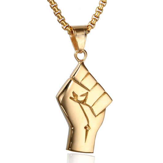 Collar Colgante Puño de Oro en Acero Titanio para Hombre - Image 6