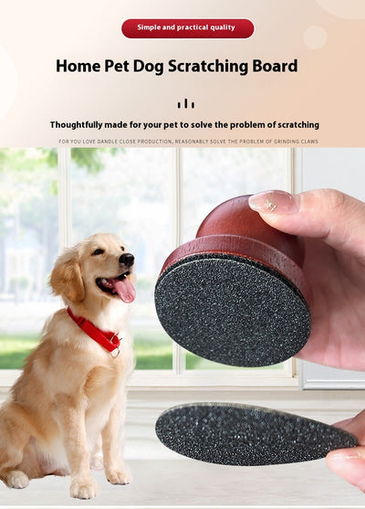 Red wooden dog claw grinding tool with a spherical handle and three circular black abrasive sanding pads. - Image 16